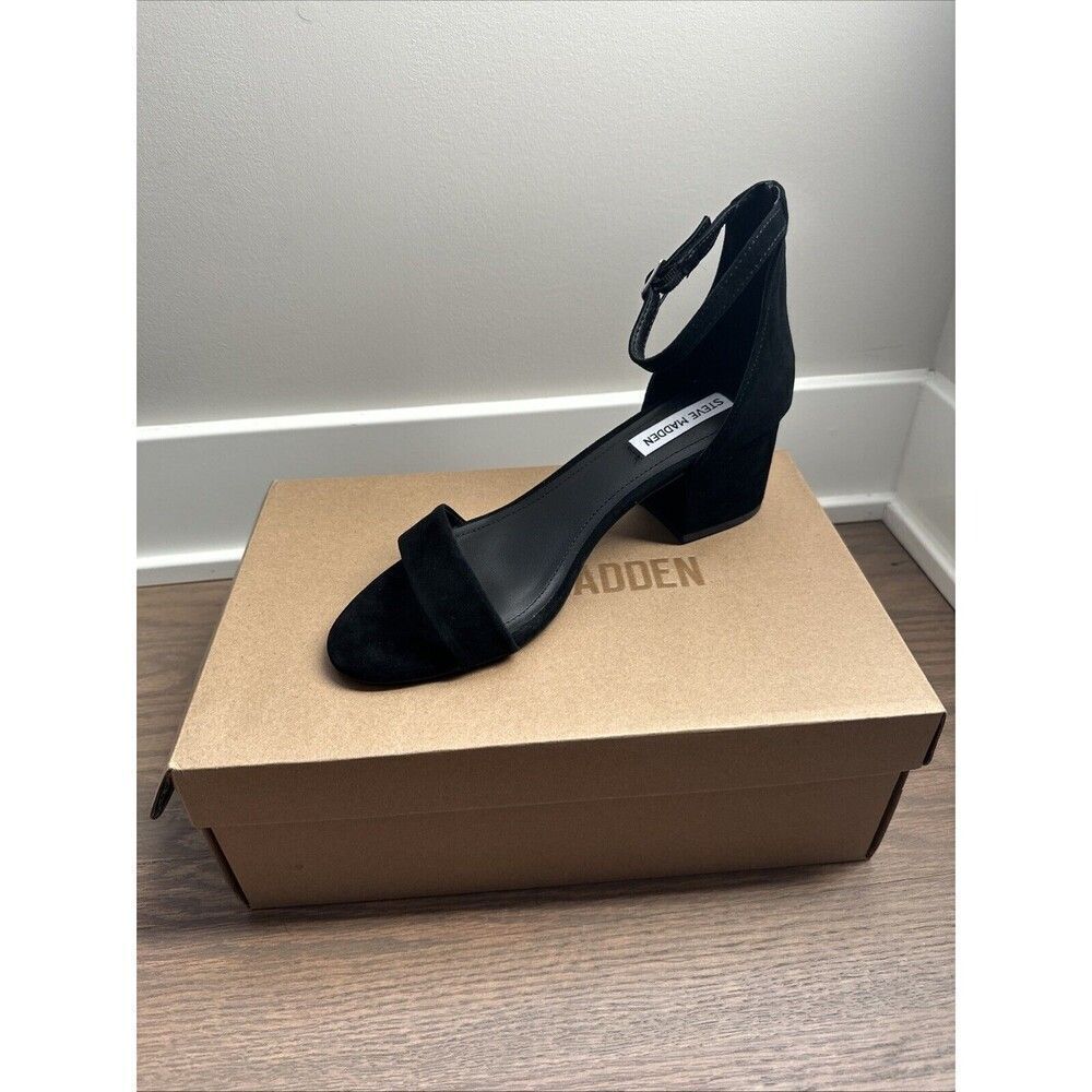 Steve Madden Irenee Heeled Sandals, Black Suede, Women's Size 9